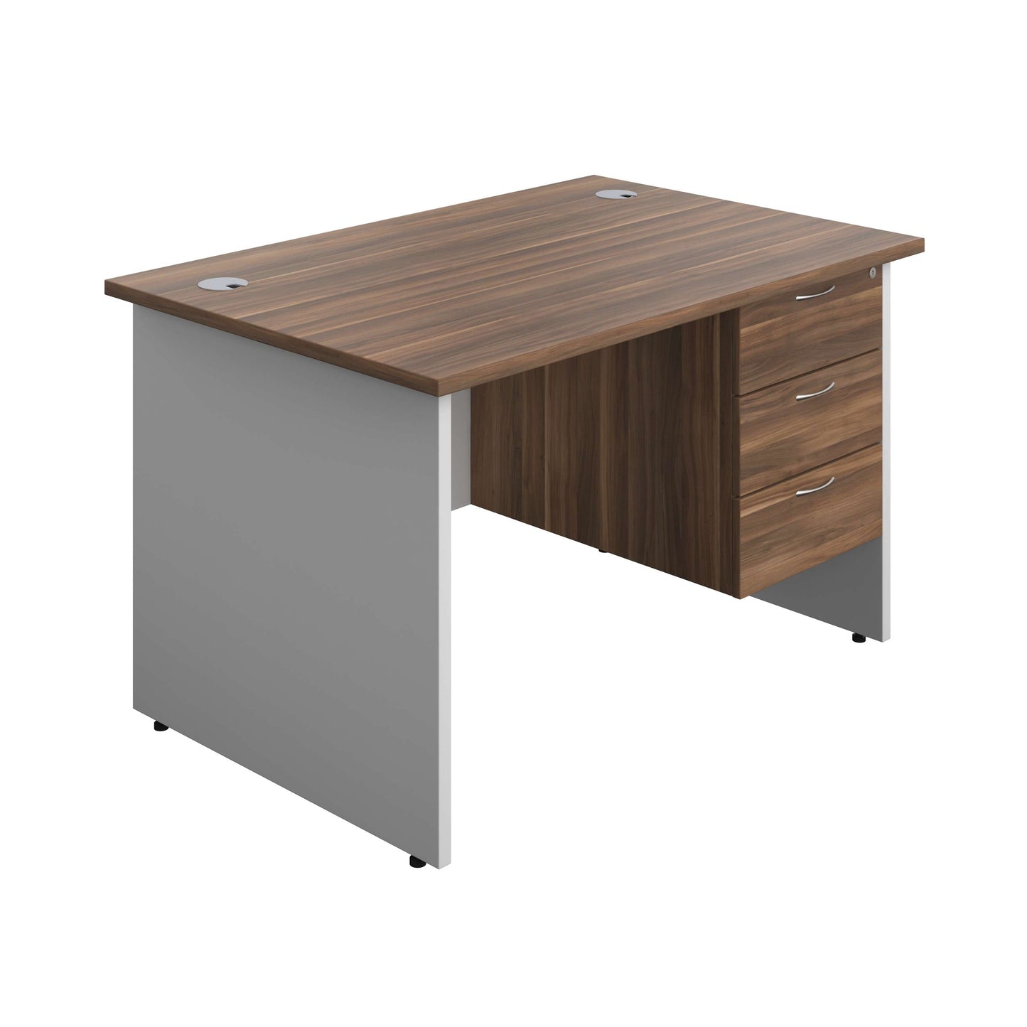 Panel Plus Rectangular Desk + 3 Drawer Fixed Pedestal Bundle (FSC) | 1200X800 | Dark Walnut/White