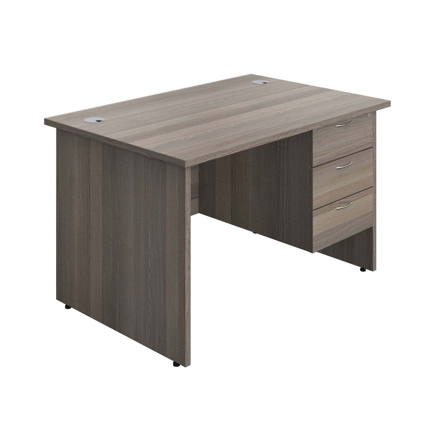 Panel Rectangular Desk + 3 Drawer Fixed Pedestal Bundle (FSC) | 1200X800 | Grey Oak/Grey Oak