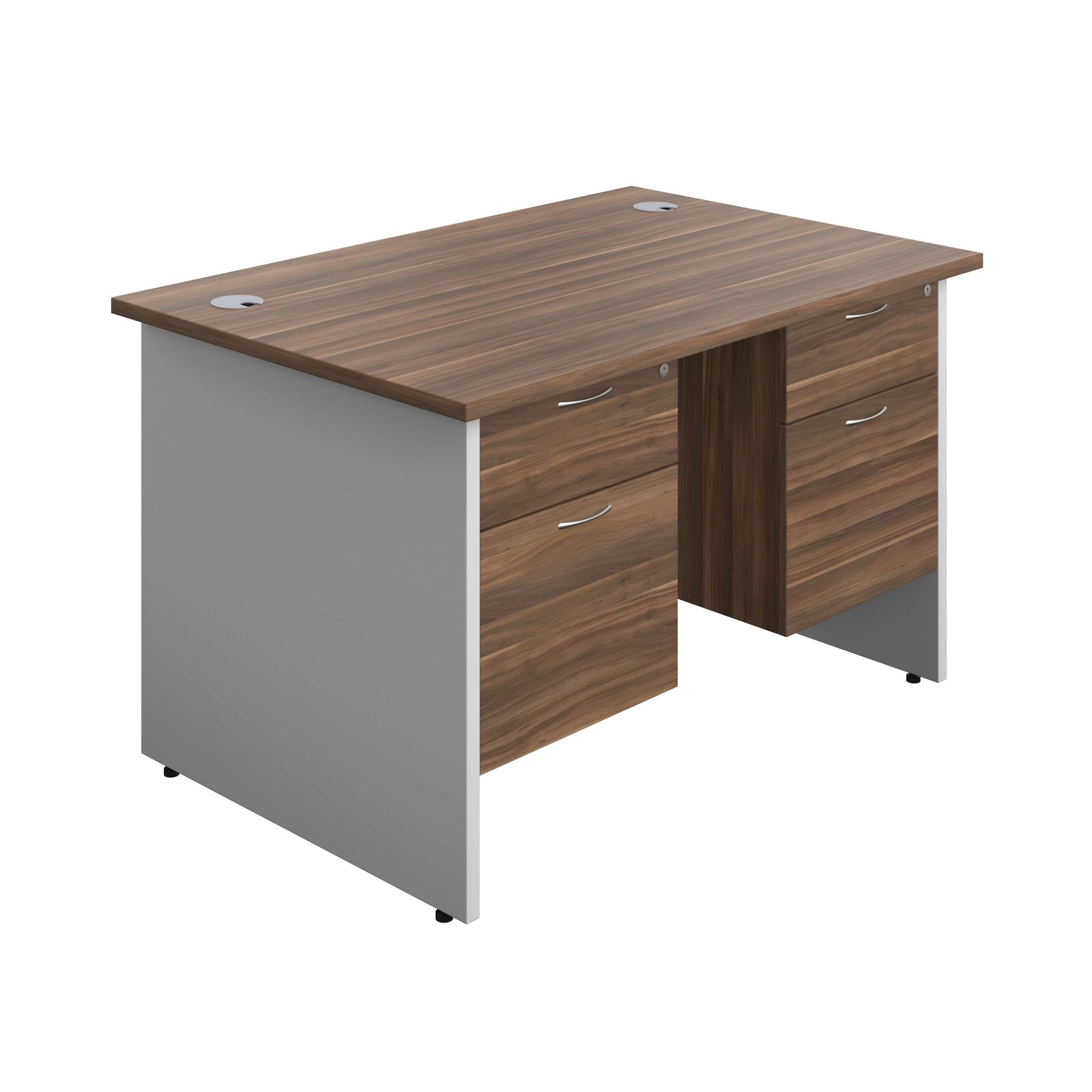 Panel Plus Rectangular Desk + 2 X 2 Drawer Fixed Pedestal Bundle (FSC) | 1200X800 | Dark Walnut/White