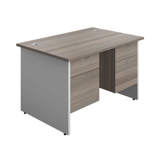 Panel Plus Rectangular Desk + 2 X 2 Drawer Fixed Pedestal Bundle (FSC) | 1200X800 | Grey Oak/White