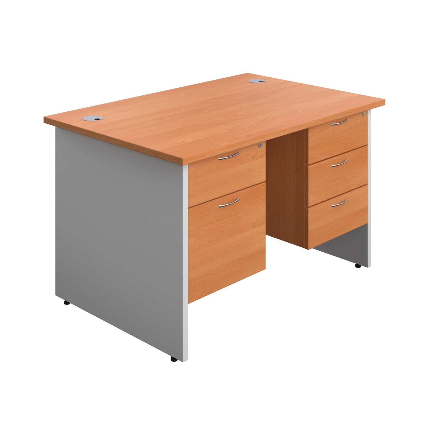 Panel Plus Rectangular Desk + 2 & 3 Drawer Fixed Pedestal Bundle (FSC) | 1200X800 | Beech/White
