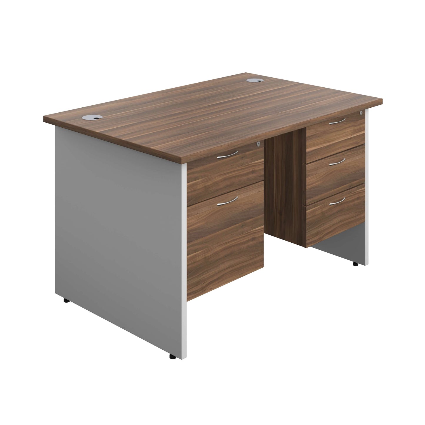 Panel Plus Rectangular Desk + 2 & 3 Drawer Fixed Pedestal Bundle (FSC) | 1200X800 | Dark Walnut/White
