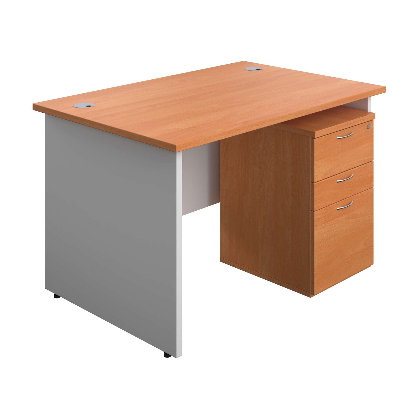 Panel Plus Rectangular Desk + 3 Drawer High Mobile Pedestal Bundle (FSC) | 1200X800 | Beech/White