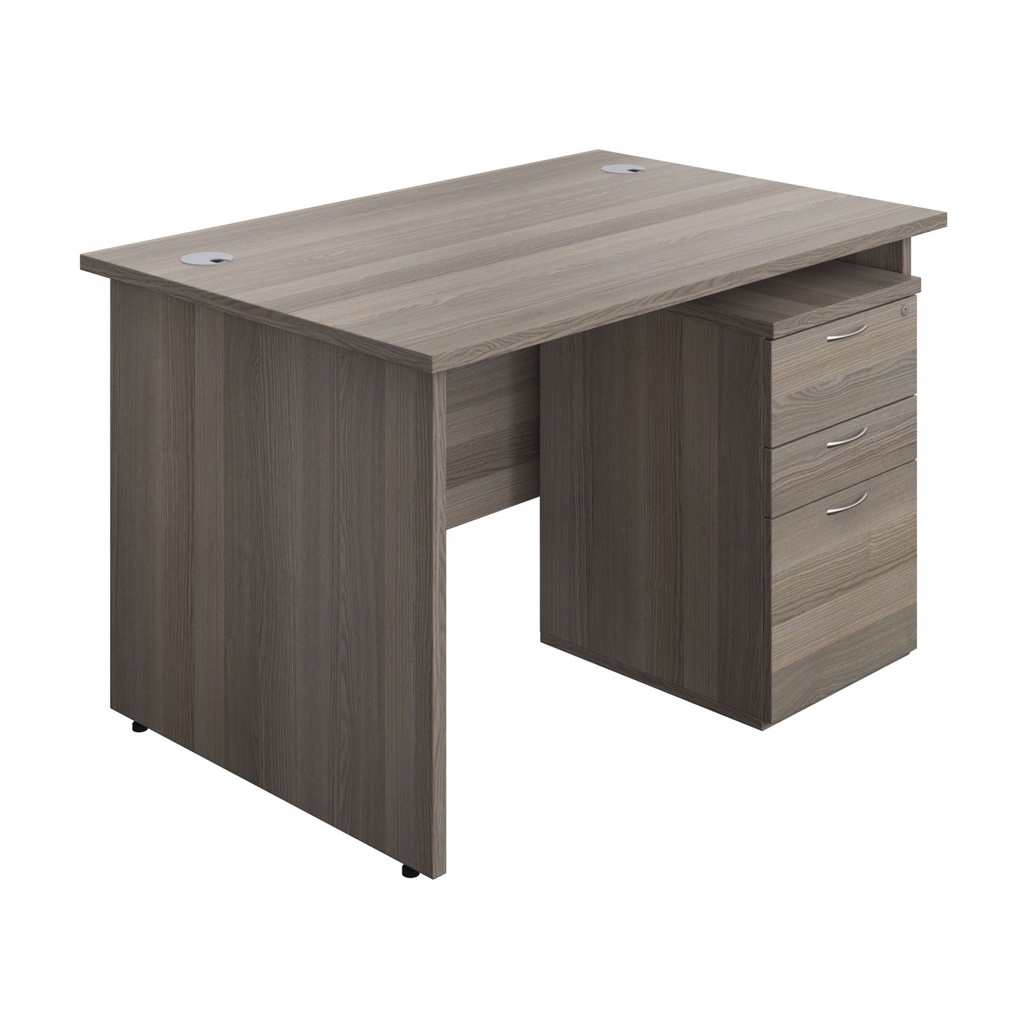 Panel Rectangular Desk + 3 Drawer High Mobile Pedestal Bundle (FSC) | 1200X800 | Grey Oak/Grey Oak