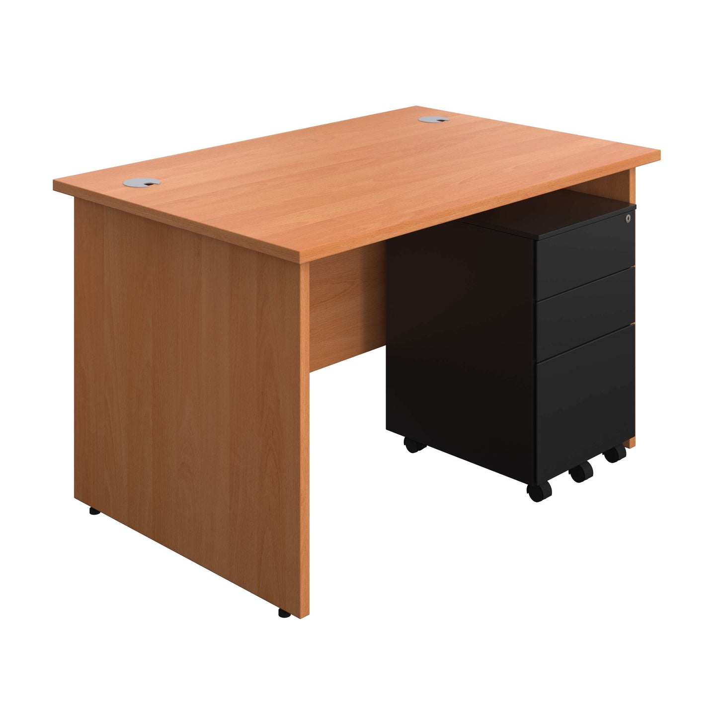 Panel Rectangular Desk + 3 Drawer Steel Pedestal Bundle (FSC) | 1200X800 | Beech/Black