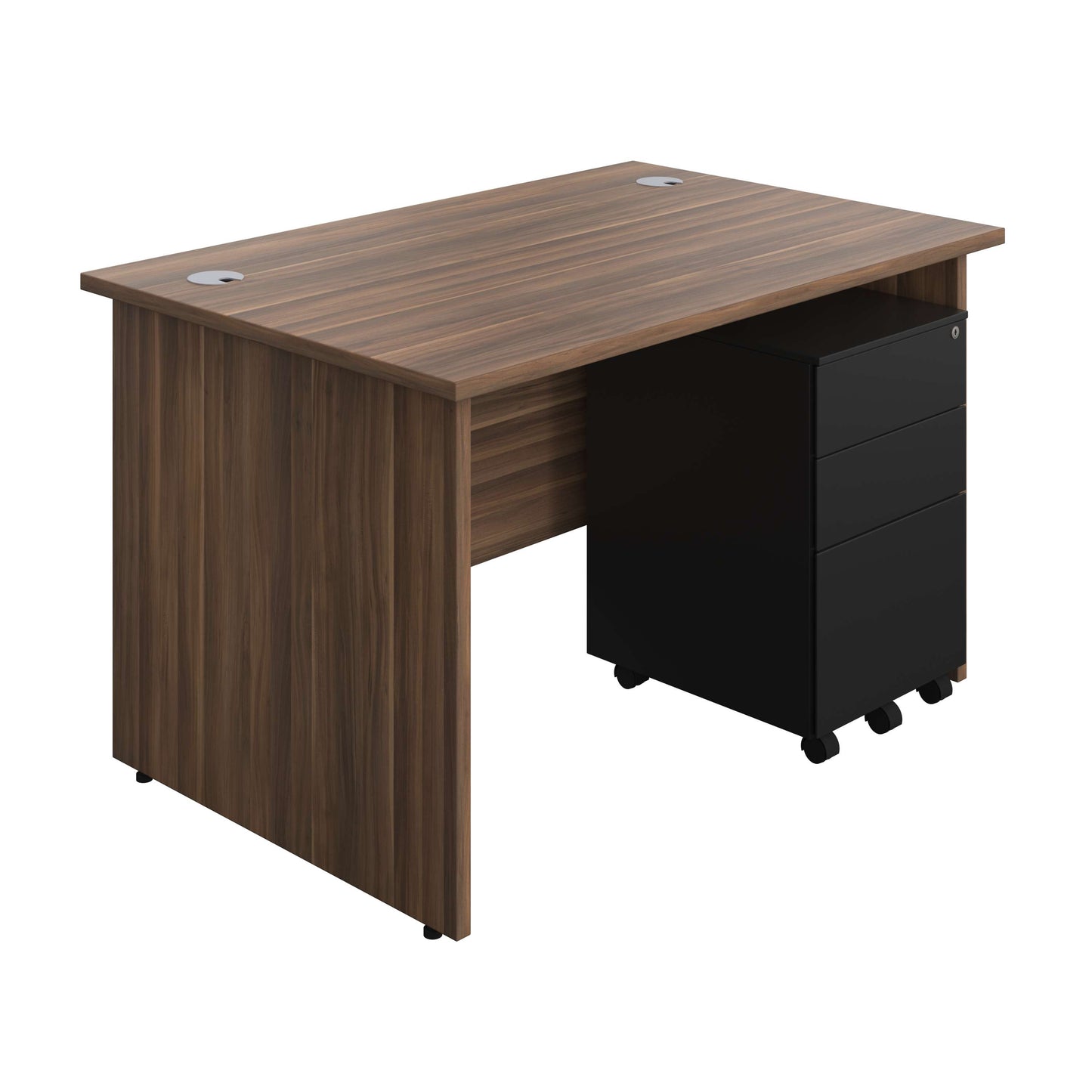 Panel Rectangular Desk + 3 Drawer Steel Pedestal Bundle (FSC) | 1200X800 | Dark Walnut/Black