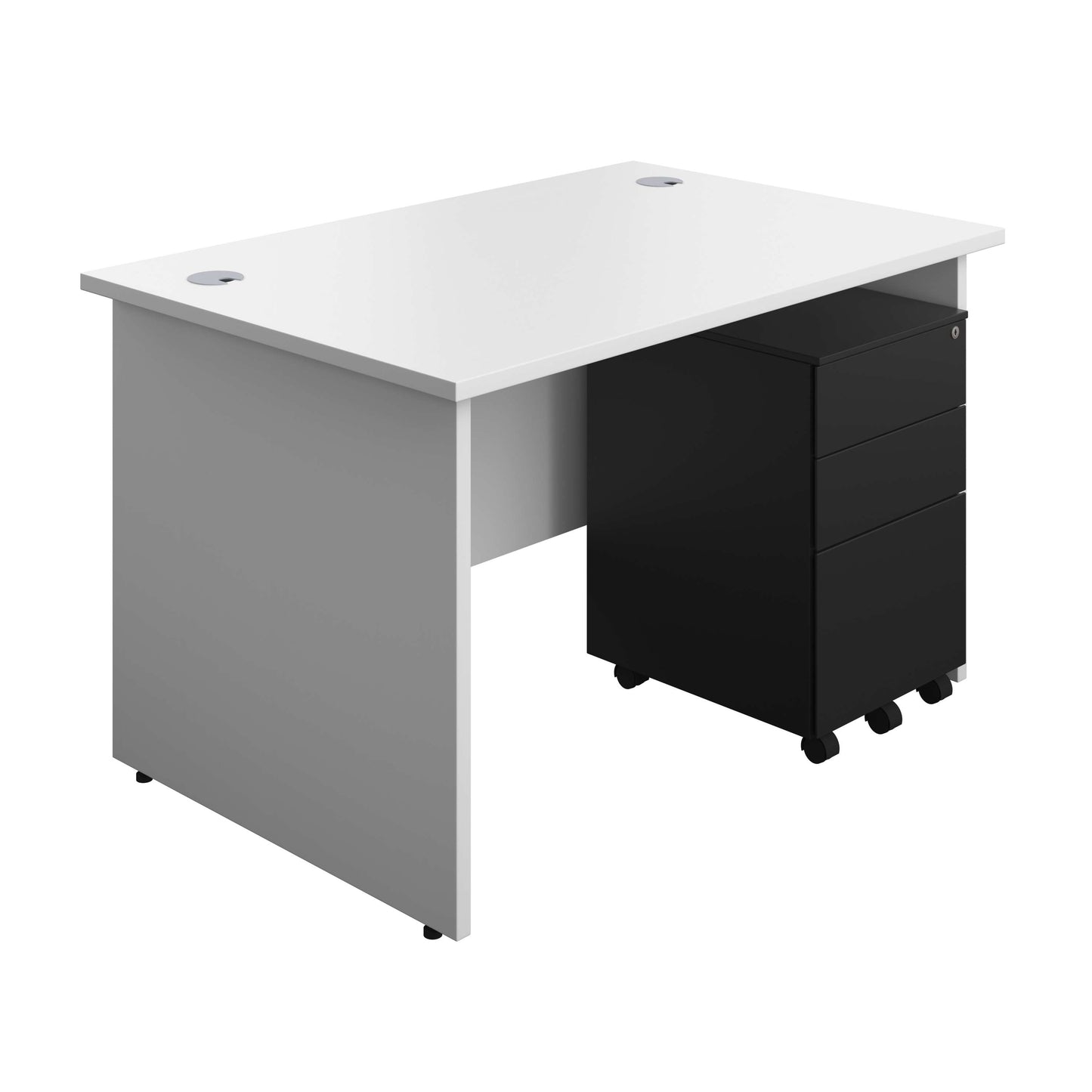 Panel Rectangular Desk + 3 Drawer Steel Pedestal Bundle (FSC) | 1200X800 | White/Black