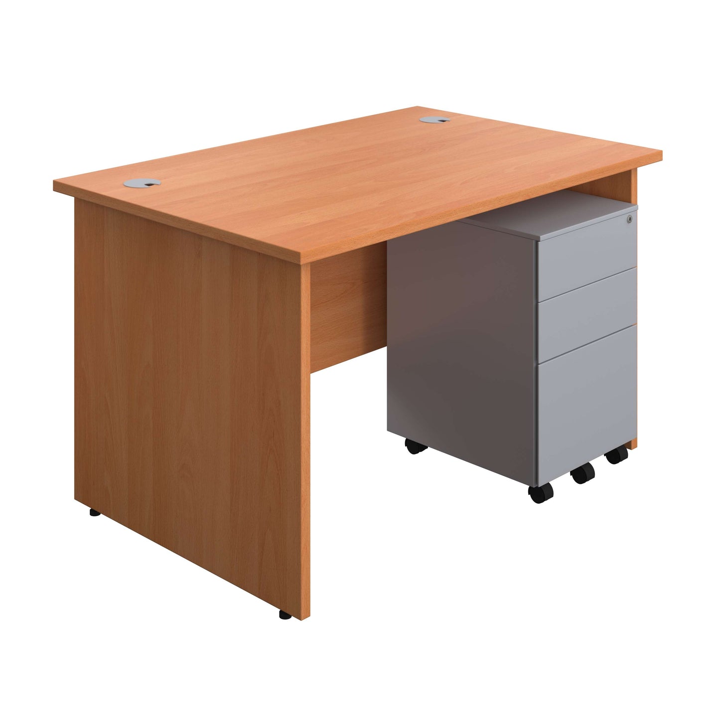 Panel Rectangular Desk + 3 Drawer Steel Pedestal Bundle (FSC) | 1200X800 | Beech/Silver