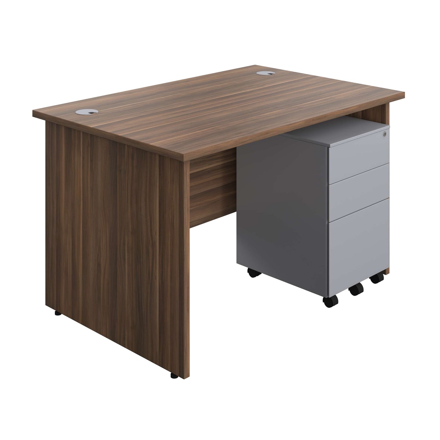 Panel Rectangular Desk + 3 Drawer Steel Pedestal Bundle (FSC) | 1200X800 | Dark Walnut/Silver