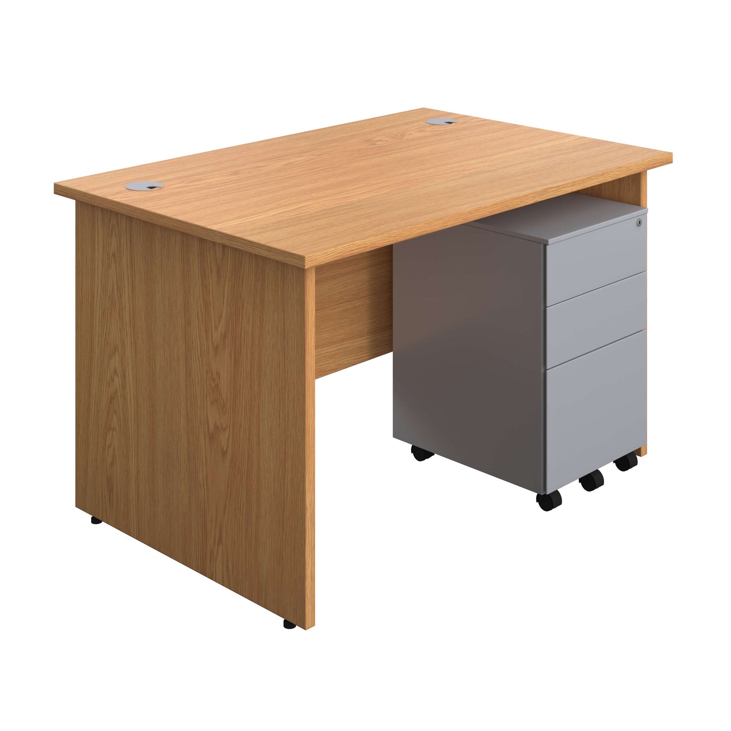Panel Rectangular Desk + 3 Drawer Steel Pedestal Bundle (FSC) | 1200X800 | Nova Oak/Silver