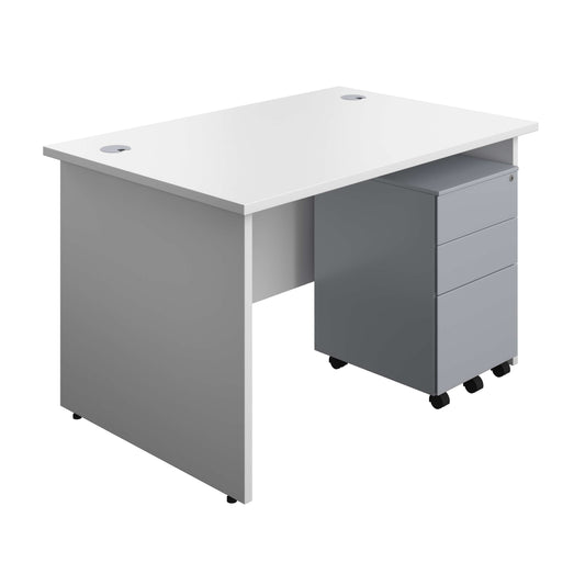 Panel Rectangular Desk + 3 Drawer Steel Pedestal Bundle (FSC) | 1200X800 | White/Silver