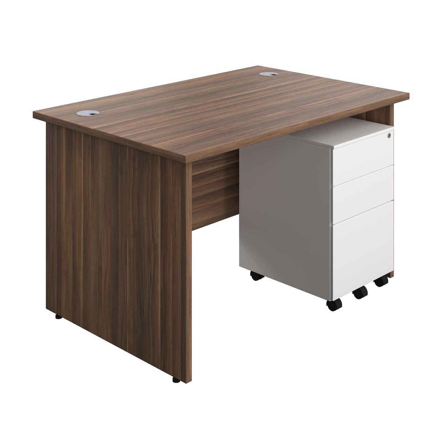 Panel Rectangular Desk + 3 Drawer Steel Pedestal Bundle (FSC) | 1200X800 | Dark Walnut/White