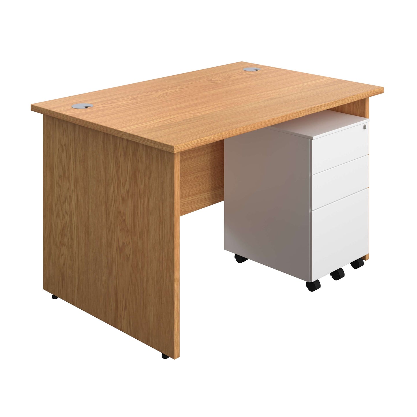 Panel Rectangular Desk + 3 Drawer Steel Pedestal Bundle (FSC) | 1200X800 | Nova Oak/White