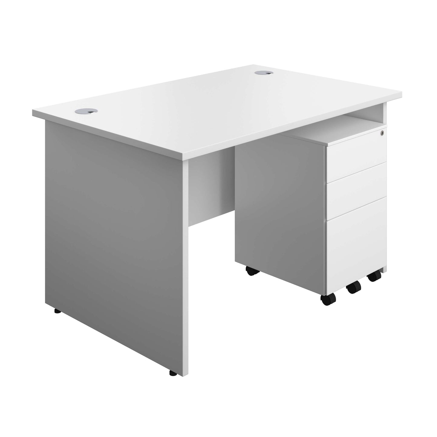 Panel Rectangular Desk + 3 Drawer Steel Pedestal Bundle (FSC) | 1200X800 | White/White