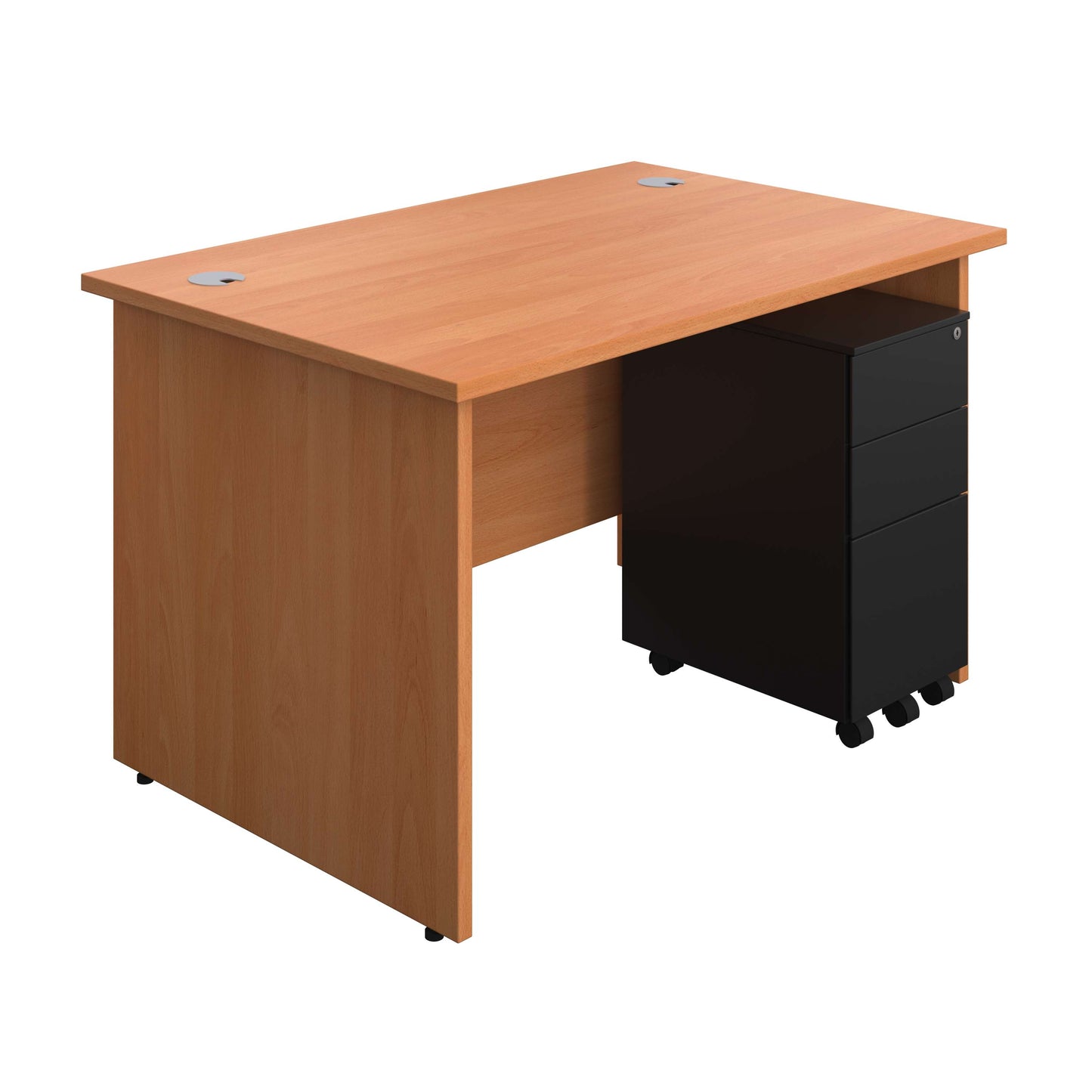 Panel Rectangular Desk + 3 Drawer Slimline Steel Pedestal Bundle (FSC) | 1200X800 | Beech/Black