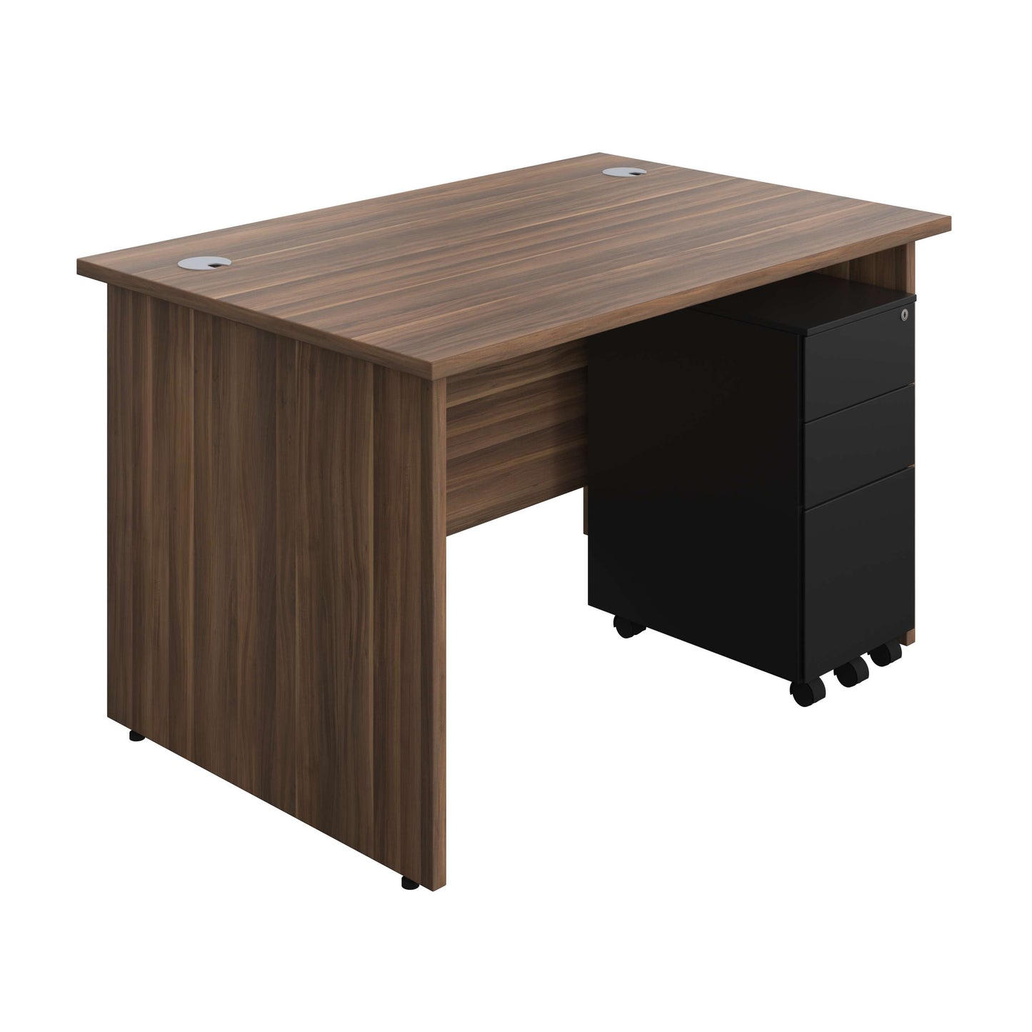 Panel Rectangular Desk + 3 Drawer Slimline Steel Pedestal Bundle (FSC) | 1200X800 | Dark Walnut/Black