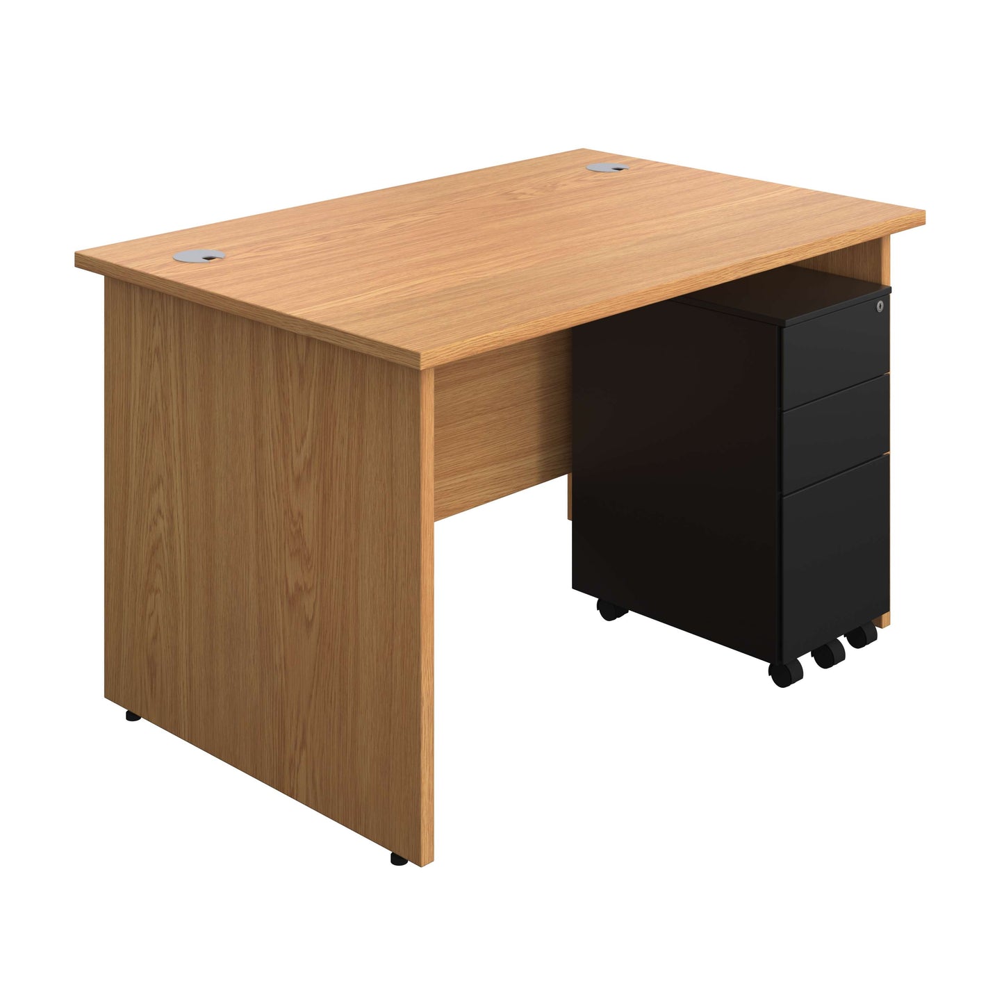 Panel Rectangular Desk + 3 Drawer Slimline Steel Pedestal Bundle (FSC) | 1200X800 | Nova Oak/Black