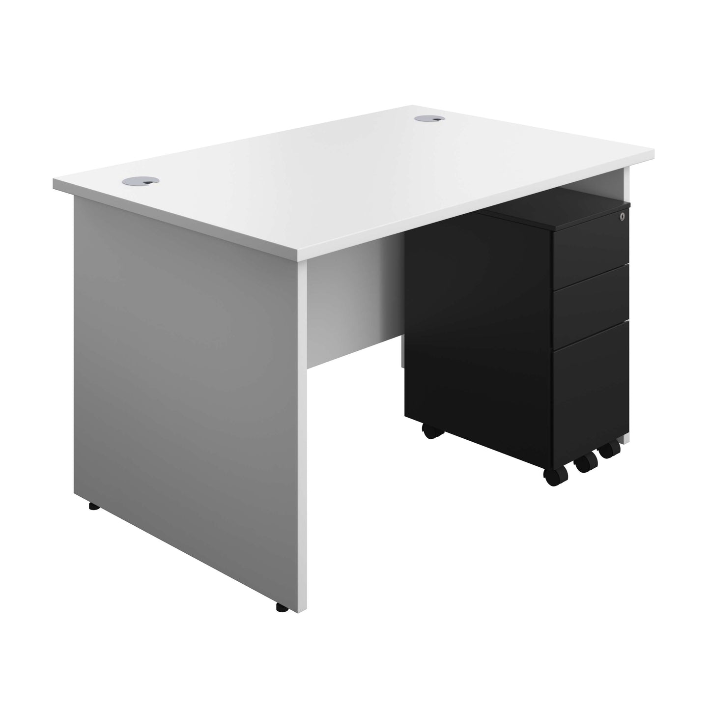 Panel Rectangular Desk + 3 Drawer Slimline Steel Pedestal Bundle (FSC) | 1200X800 | White/Black