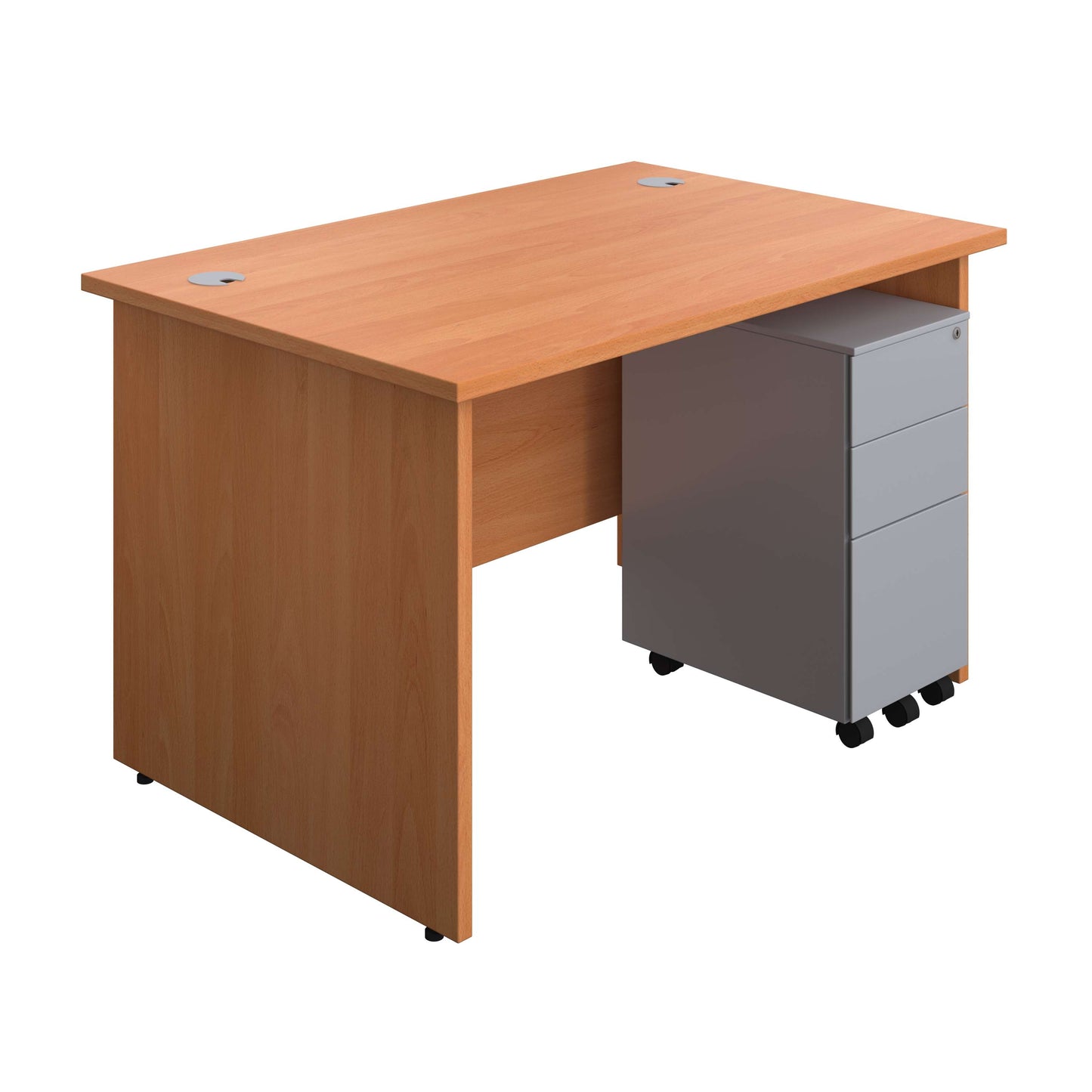 Panel Rectangular Desk + 3 Drawer Slimline Steel Pedestal Bundle (FSC) | 1200X800 | Beech/Silver