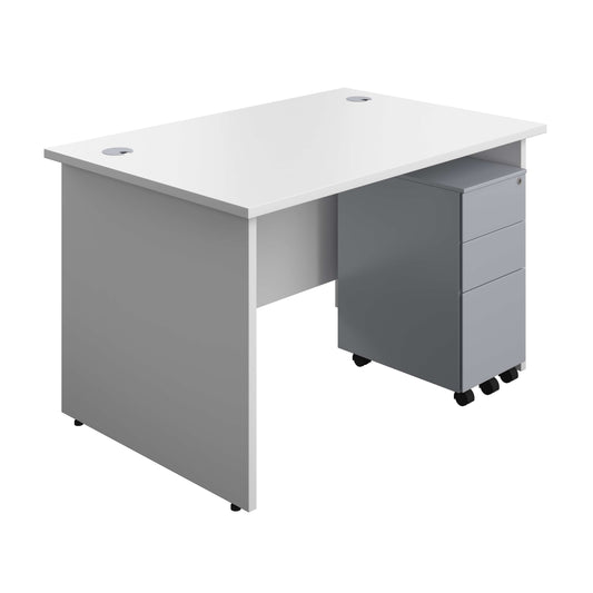 Panel Rectangular Desk + 3 Drawer Slimline Steel Pedestal Bundle (FSC) | 1200X800 | White/Silver