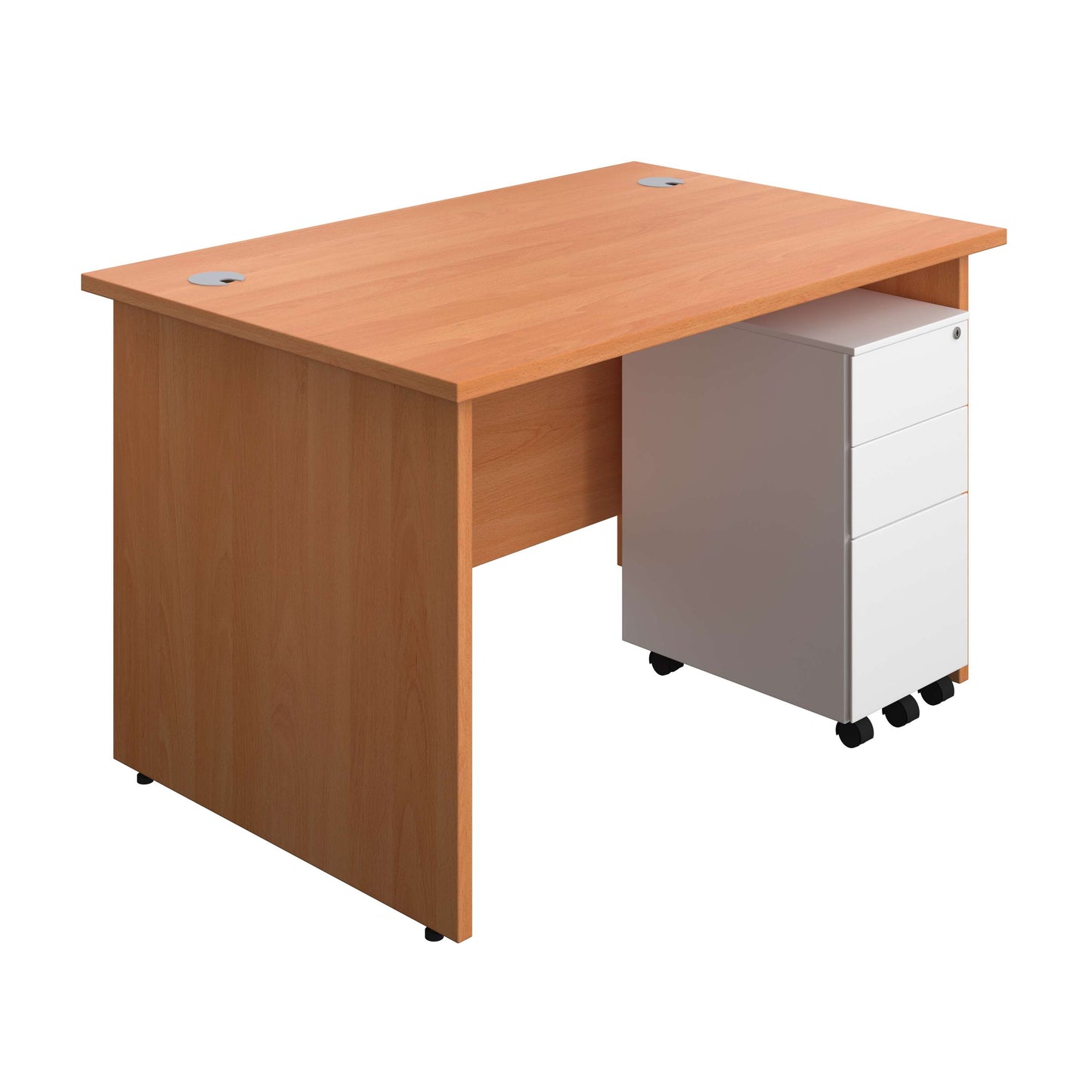 Panel Rectangular Desk + 3 Drawer Slimline Steel Pedestal Bundle (FSC) | 1200X800 | Beech/White