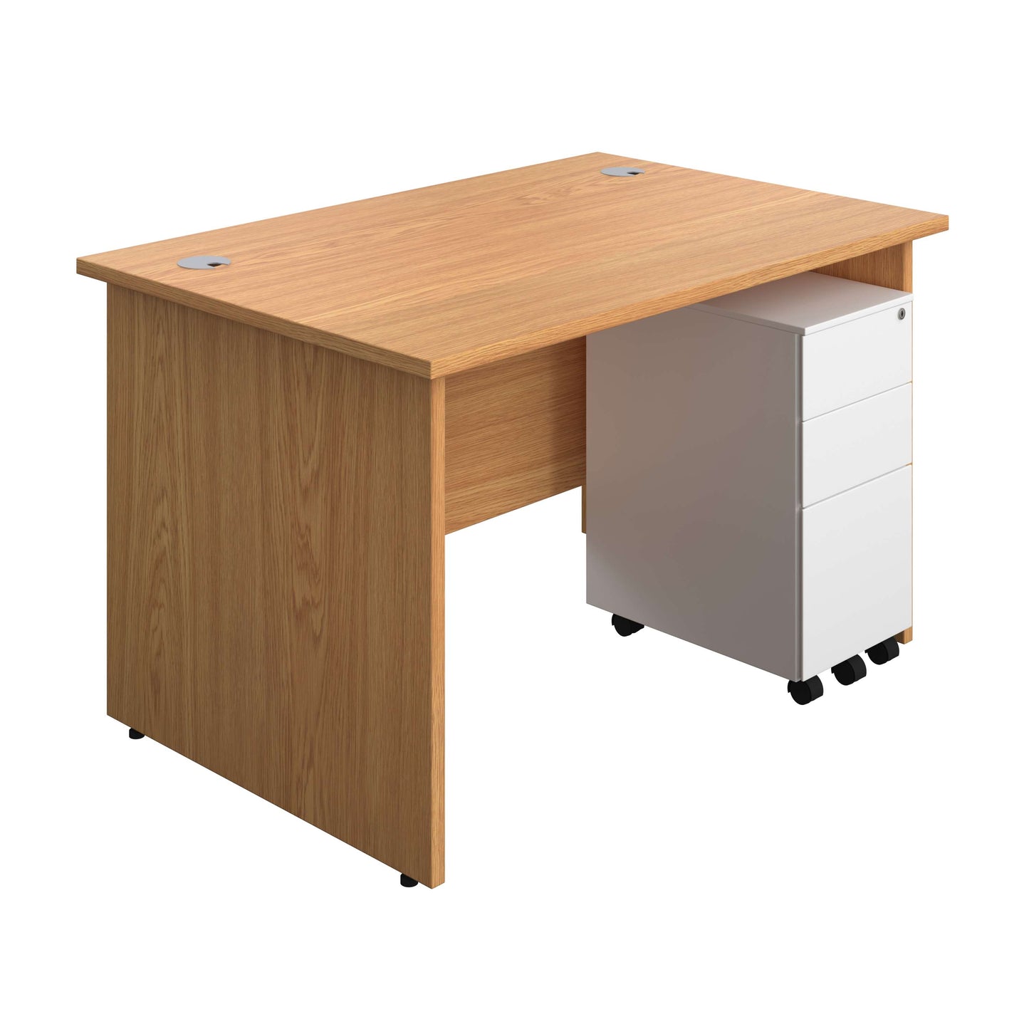 Panel Rectangular Desk + 3 Drawer Slimline Steel Pedestal Bundle (FSC) | 1200X800 | Nova Oak/White