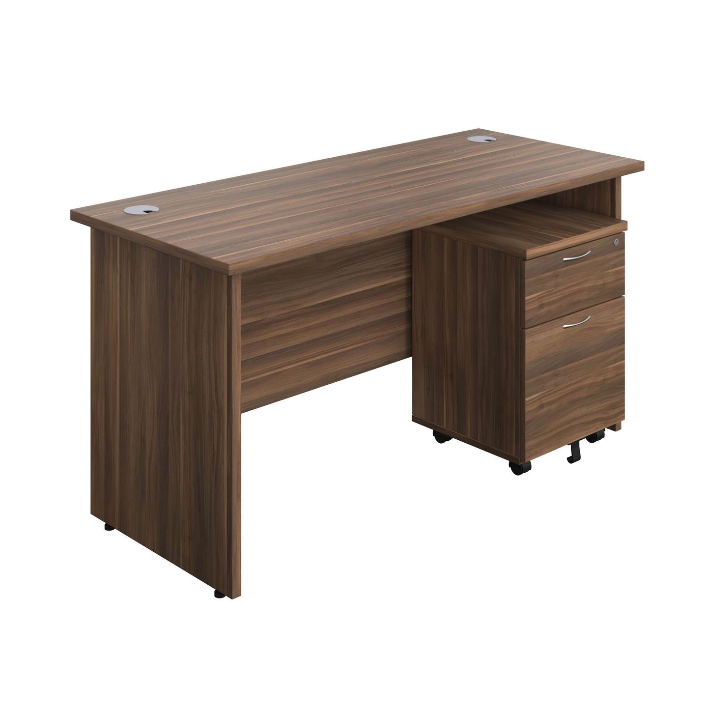 Panel Rectangular Desk + 2 Drawer Mobile Pedestal Bundle (FSC) | 1400X600 | Dark Walnut/Dark Walnut