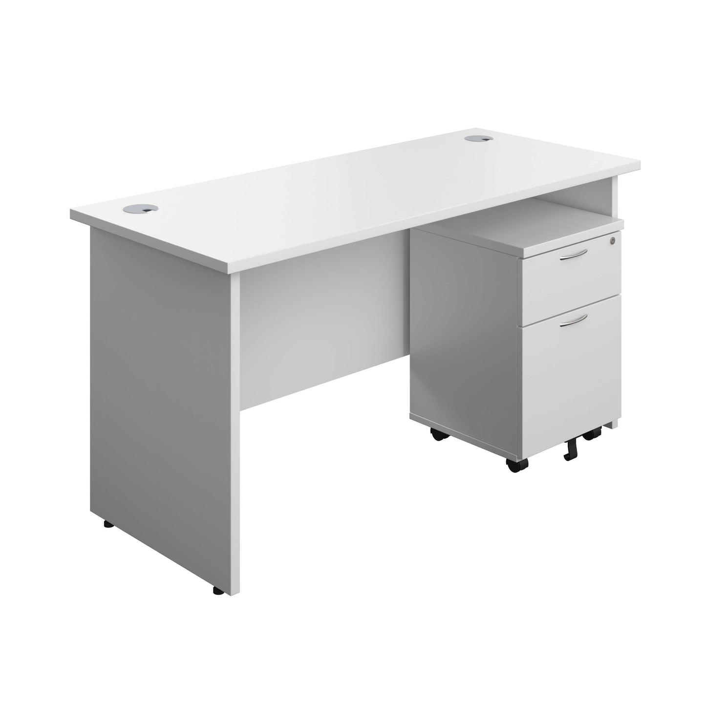 Panel Rectangular Desk + 2 Drawer Mobile Pedestal Bundle (FSC) | 1400X600 | White/White