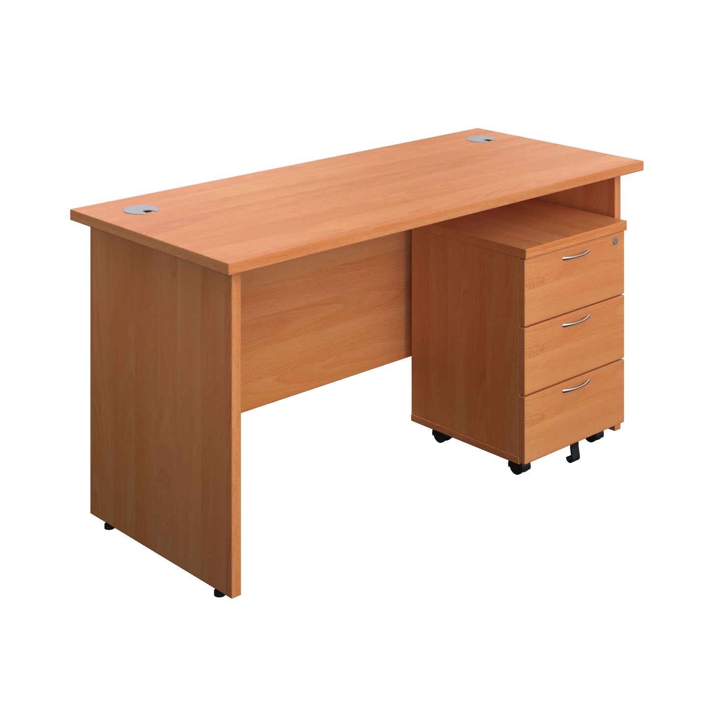 Panel Rectangular Desk + 3 Drawer Mobile Pedestal Bundle (FSC) | 1400X600 | Beech/Beech
