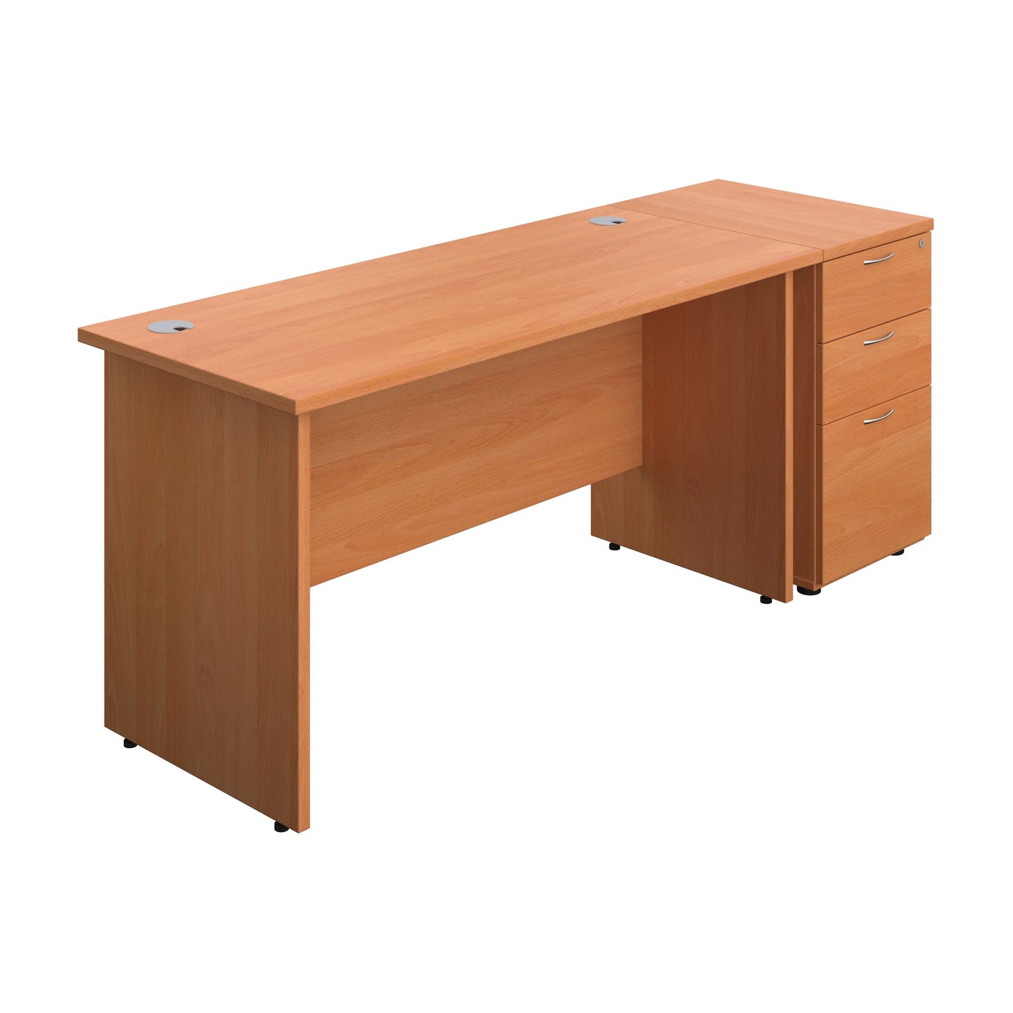 Panel Rectangular Desk + 3 Drawer Desk High Pedestal Bundle (FSC) | 1400X600 | Beech/Beech