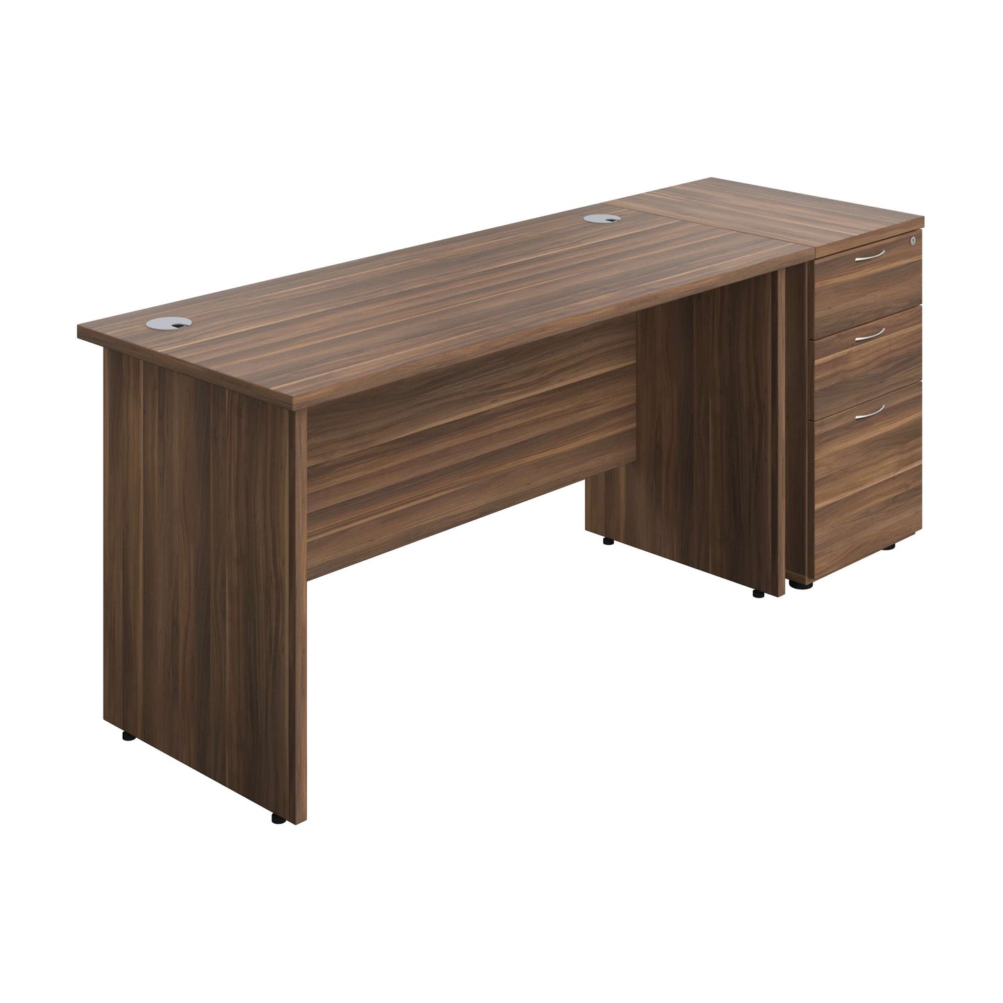 Panel Rectangular Desk + 3 Drawer Desk High Pedestal Bundle (FSC) | 1400X600 | Dark Walnut/Dark Walnut