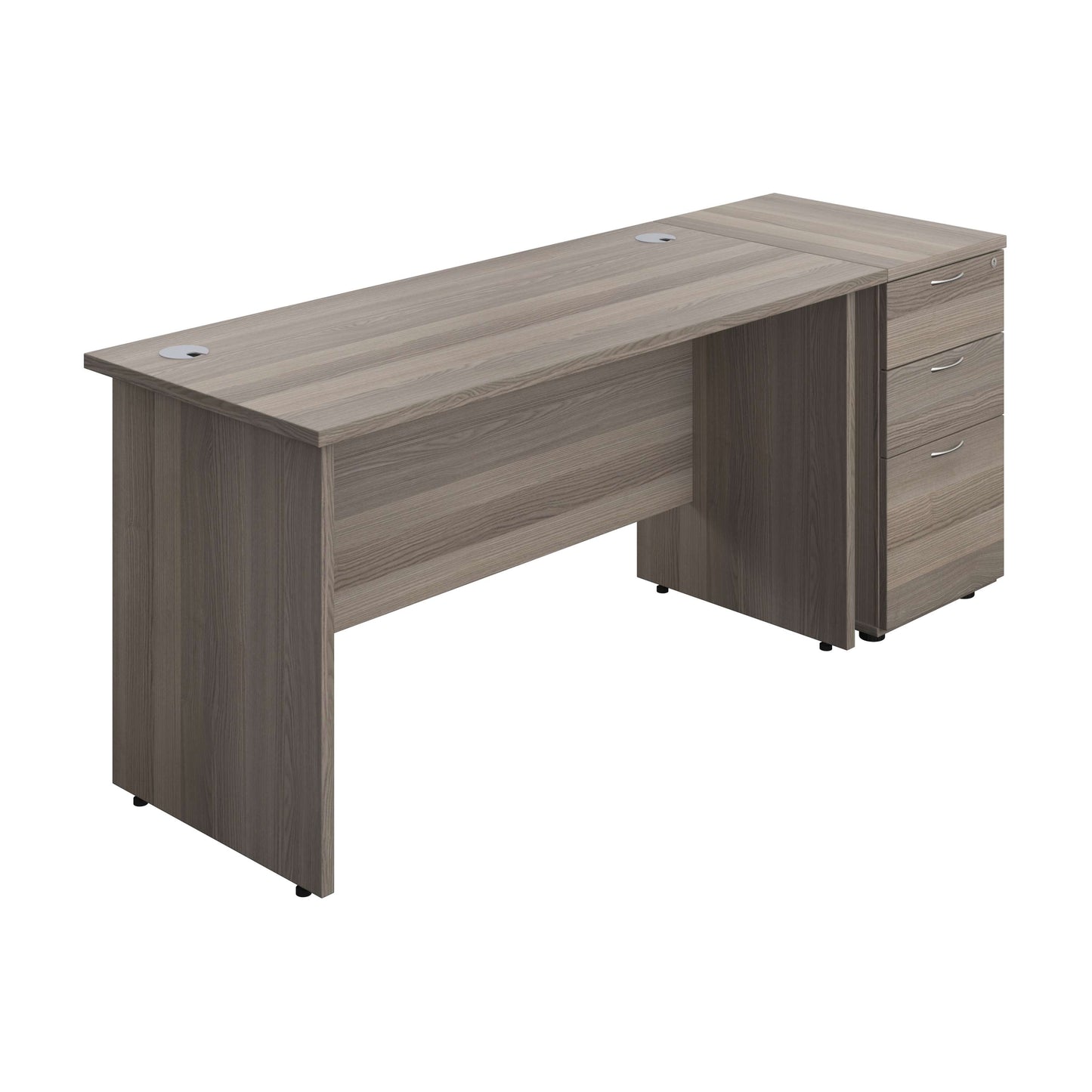 Panel Rectangular Desk + 3 Drawer Desk High Pedestal Bundle (FSC) | 1400X600 | Grey Oak/Grey Oak