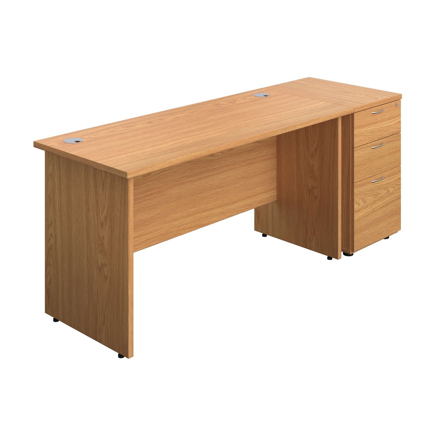 Panel Rectangular Desk + 3 Drawer Desk High Pedestal Bundle (FSC) | 1400X600 | Nova Oak/Nova Oak
