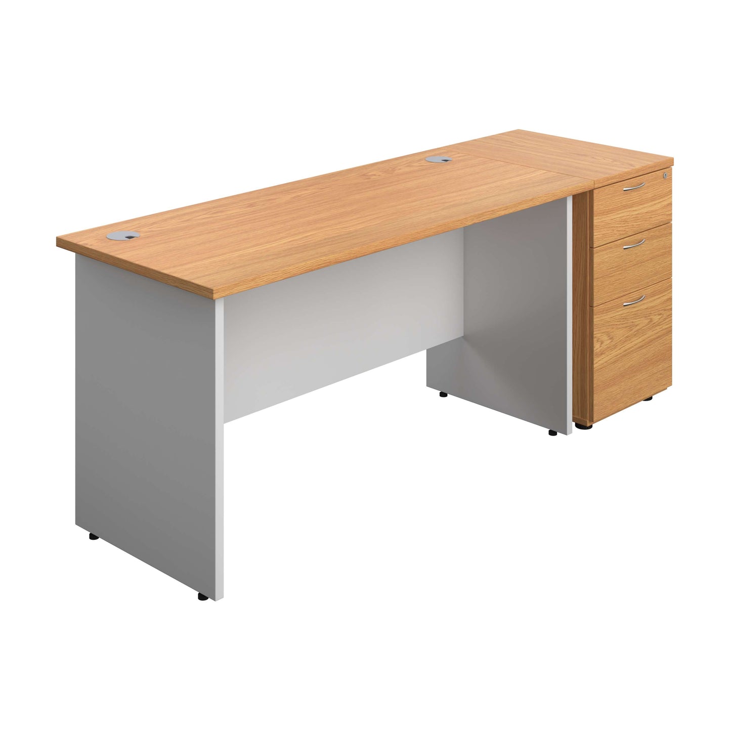 Panel Plus Rectangular Desk + Matching 3 Drawer Desk High Pedestal Bundle (FSC) | 600 Pedestal | 1400X600 | Nova Oak/White