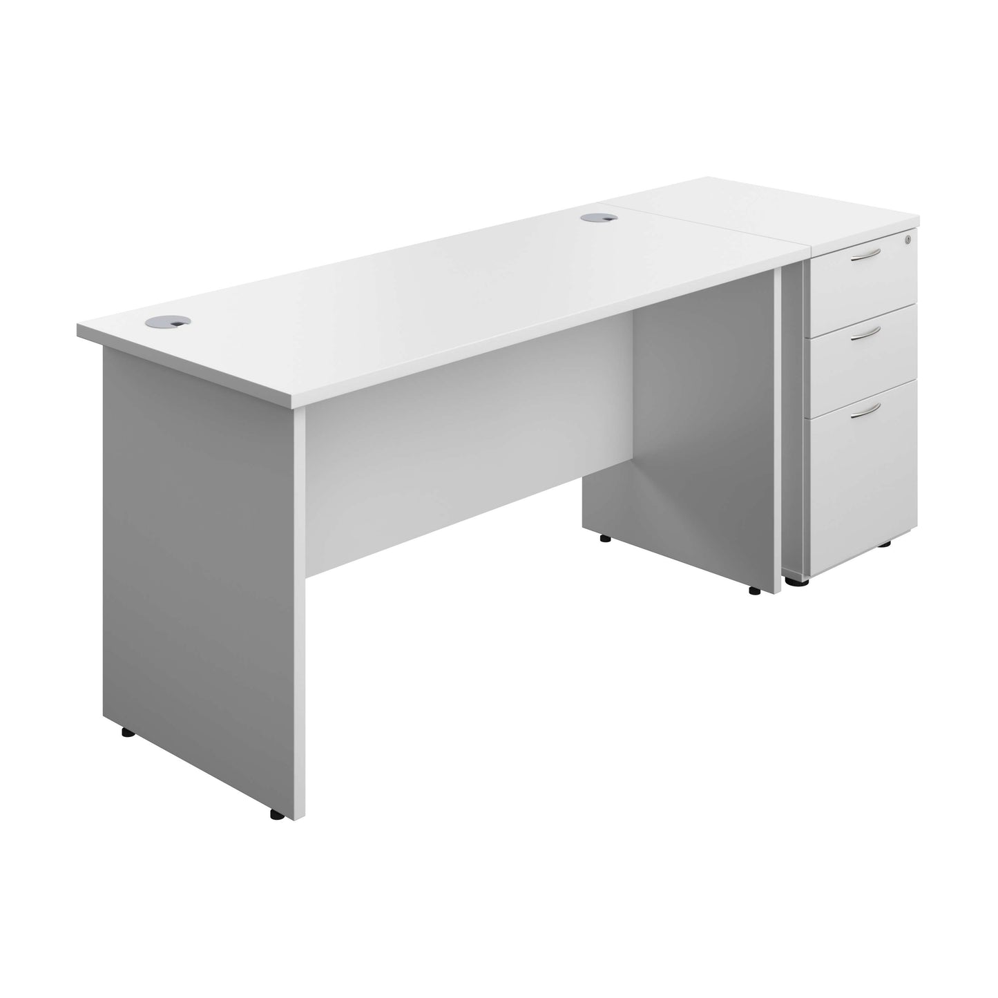 Panel Rectangular Desk + 3 Drawer Desk High Pedestal Bundle (FSC) | 1400X600 | White/White