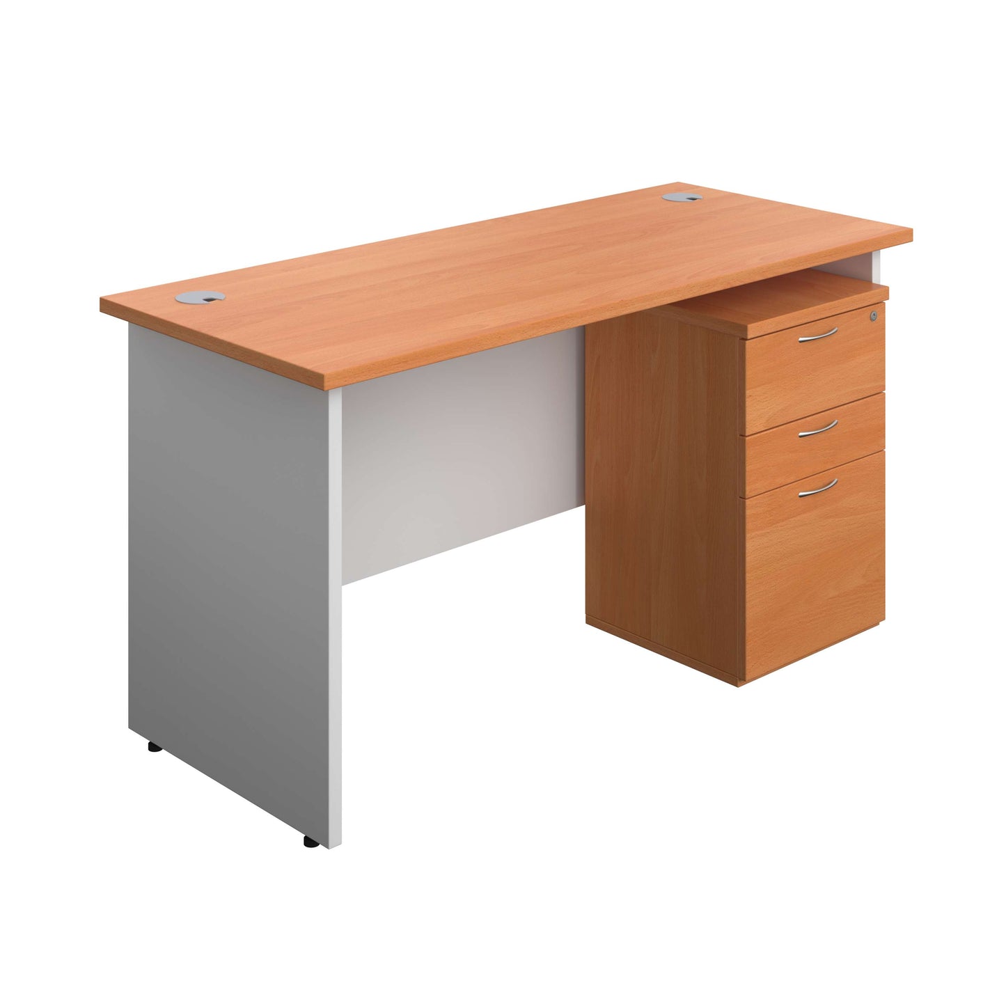 Panel Plus Rectangular Desk + 3 Drawer High Mobile Pedestal Bundle (FSC) | 1400X600 | Beech/White