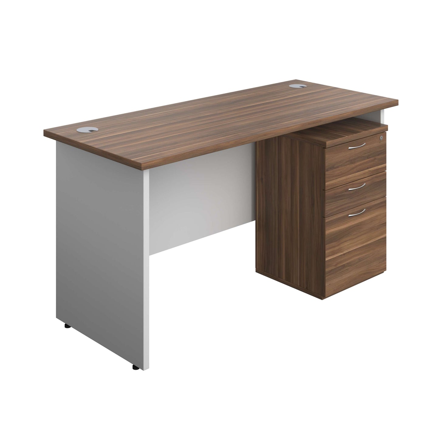 Panel Plus Rectangular Desk + 3 Drawer High Mobile Pedestal Bundle (FSC) | 1400X600 | Dark Walnut/White