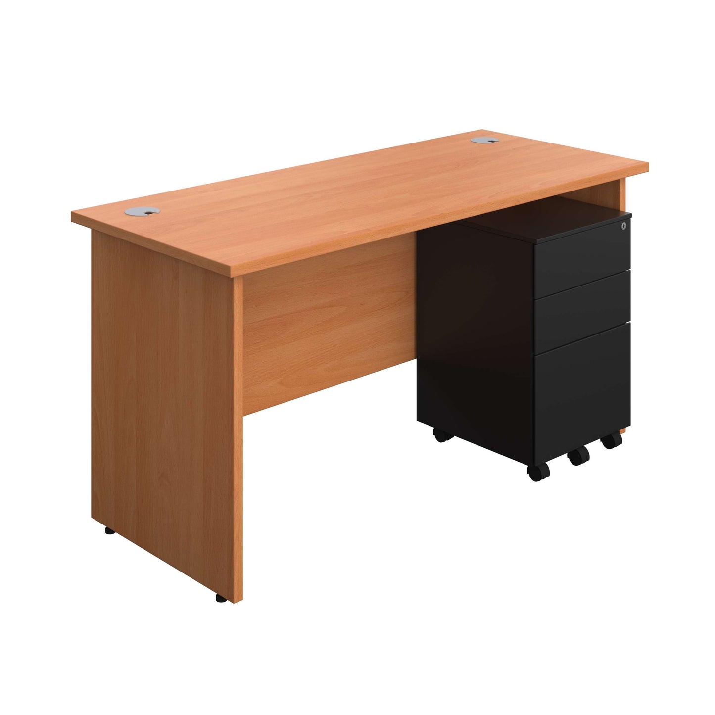 Panel Rectangular Desk + 3 Drawer Steel Pedestal Bundle (FSC) | 1400X600 | Beech/Black