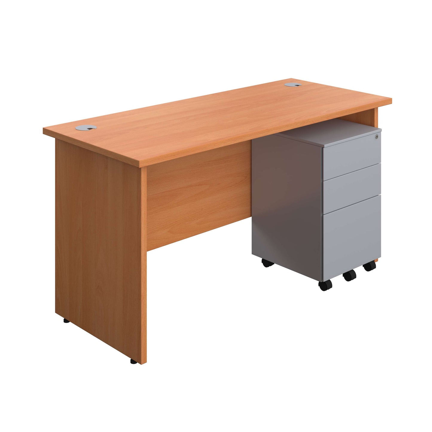 Panel Rectangular Desk + 3 Drawer Steel Pedestal Bundle (FSC) | 1400X600 | Beech/Silver