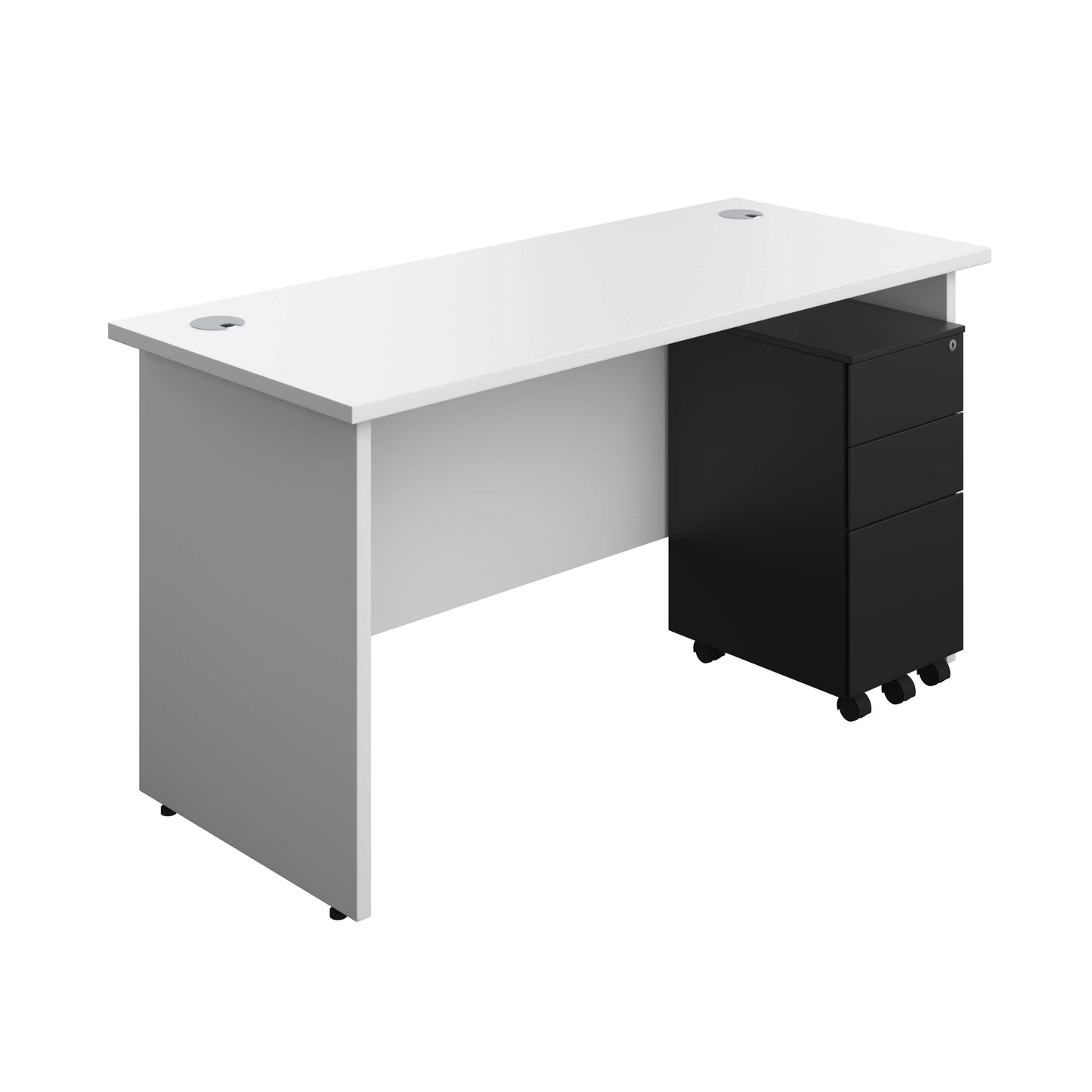 Panel Rectangular Desk + 3 Drawer Slimline Steel Pedestal Bundle (FSC) | 1400X600 | White/Black