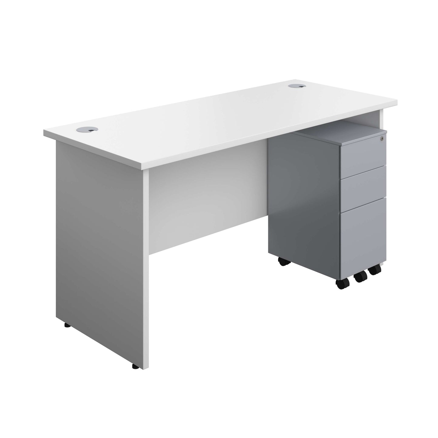 Panel Rectangular Desk + 3 Drawer Slimline Steel Pedestal Bundle (FSC) | 1400X600 | White/Silver