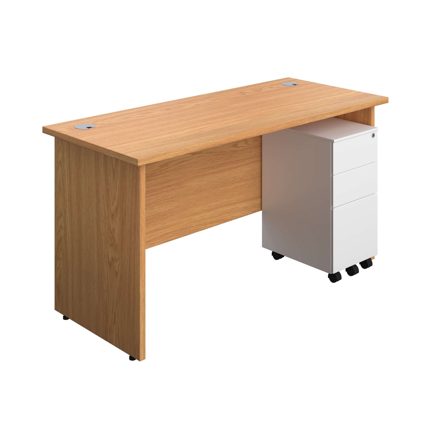 Panel Rectangular Desk + 3 Drawer Slimline Steel Pedestal Bundle (FSC) | 1400X600 | Nova Oak/White