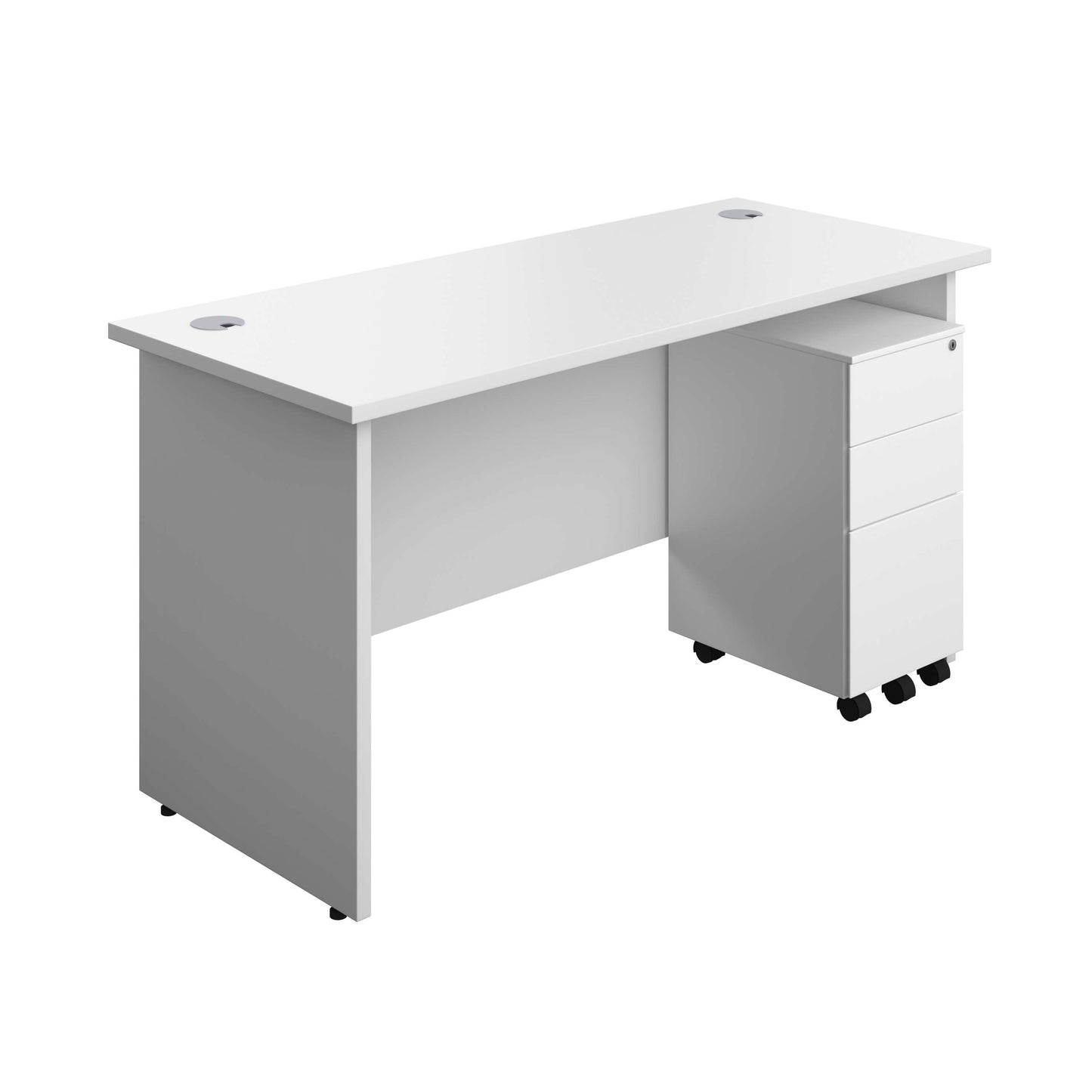 Panel Rectangular Desk + 3 Drawer Slimline Steel Pedestal Bundle (FSC) | 1400X600 | White/White