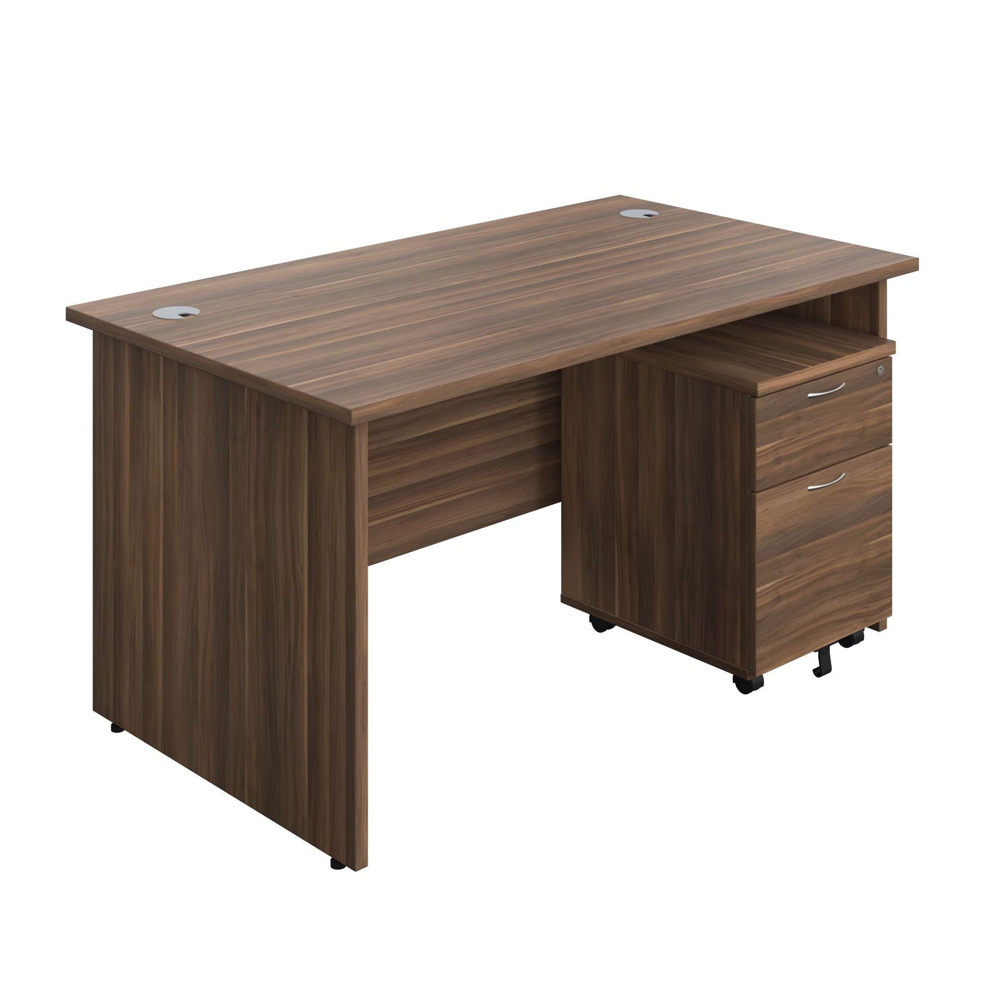 Panel Rectangular Desk + 2 Drawer Mobile Pedestal Bundle (FSC) | 1400X800 | Dark Walnut/Dark Walnut
