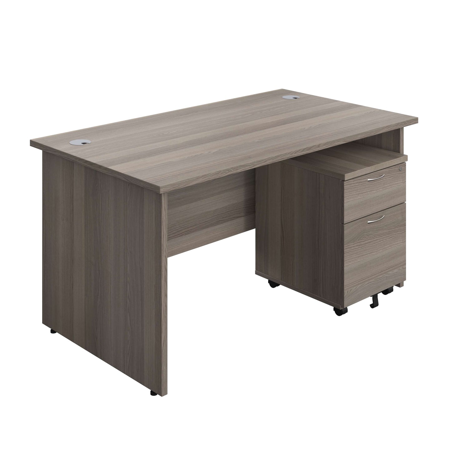 Panel Rectangular Desk + 2 Drawer Mobile Pedestal Bundle (FSC) | 1400X800 | Grey Oak/Grey Oak