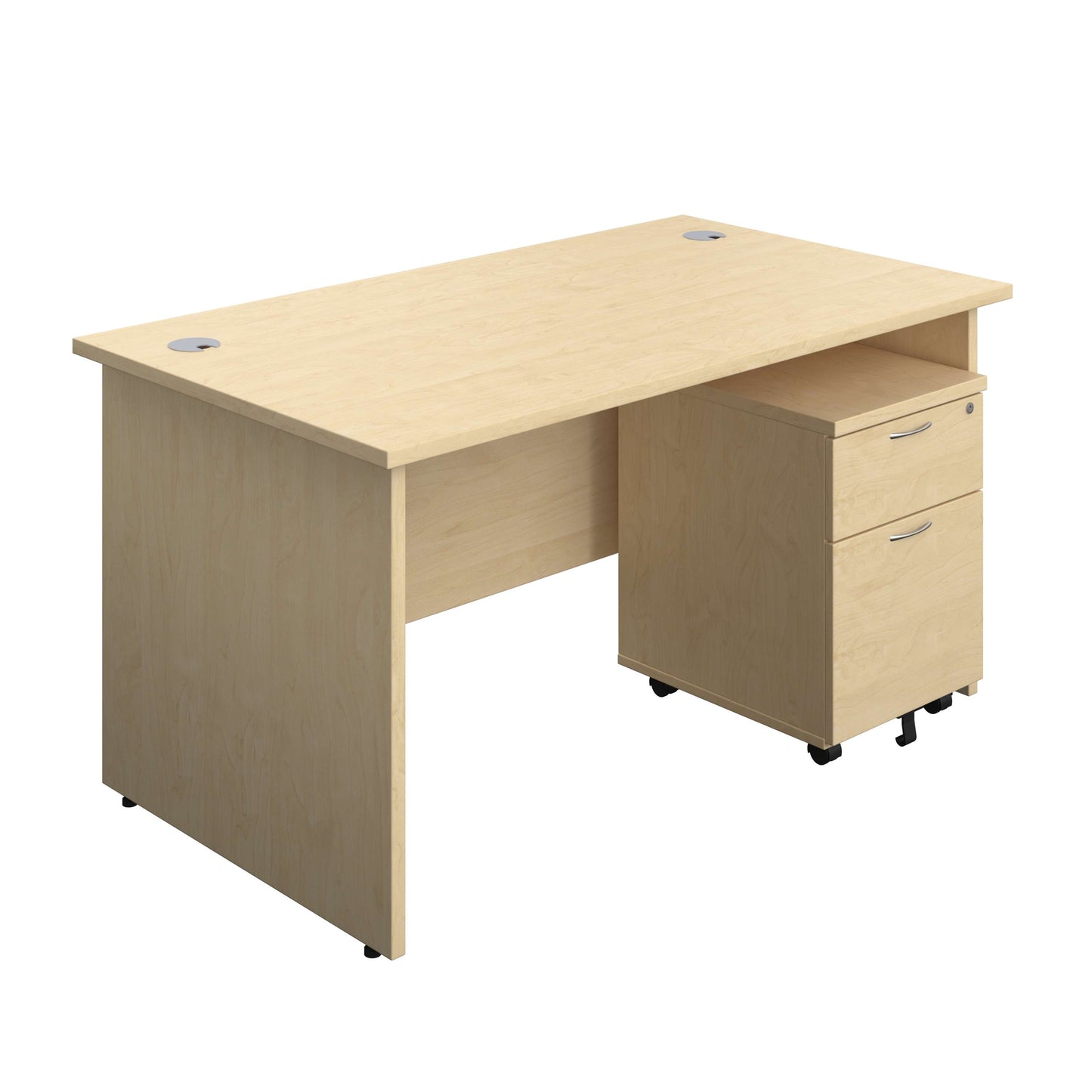 Panel Rectangular Desk + 2 Drawer Mobile Pedestal Bundle (FSC) | 1400X800 | Maple/Maple