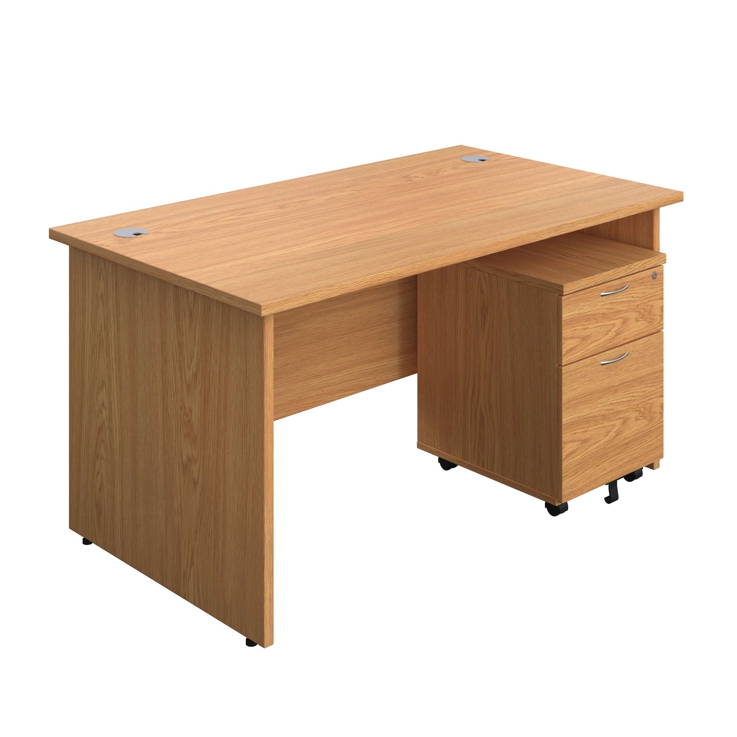 Panel Rectangular Desk + 2 Drawer Mobile Pedestal Bundle (FSC) | 1400X800 | Nova Oak/Nova Oak