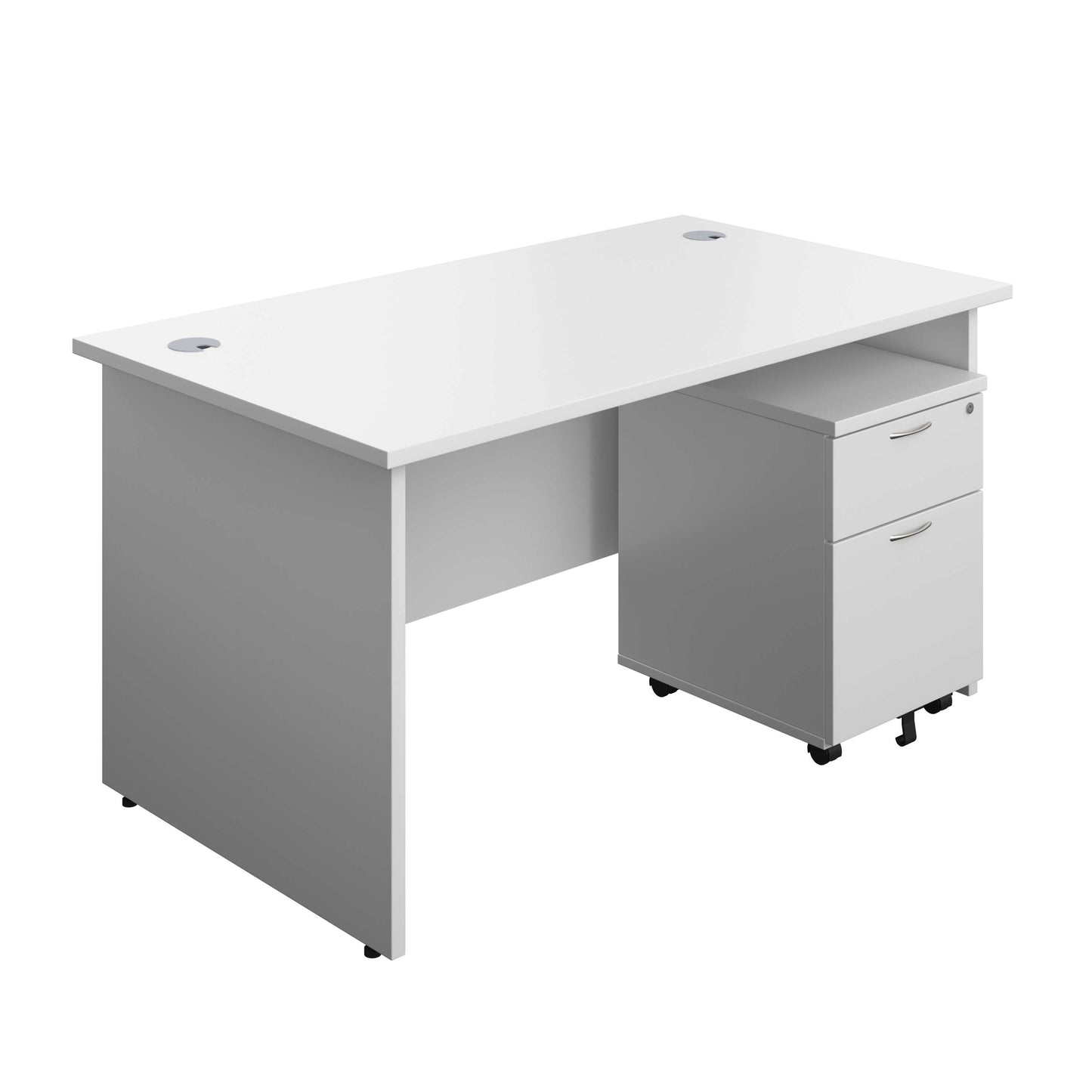Panel Rectangular Desk + 2 Drawer Mobile Pedestal Bundle (FSC) | 1400X800 | White/White