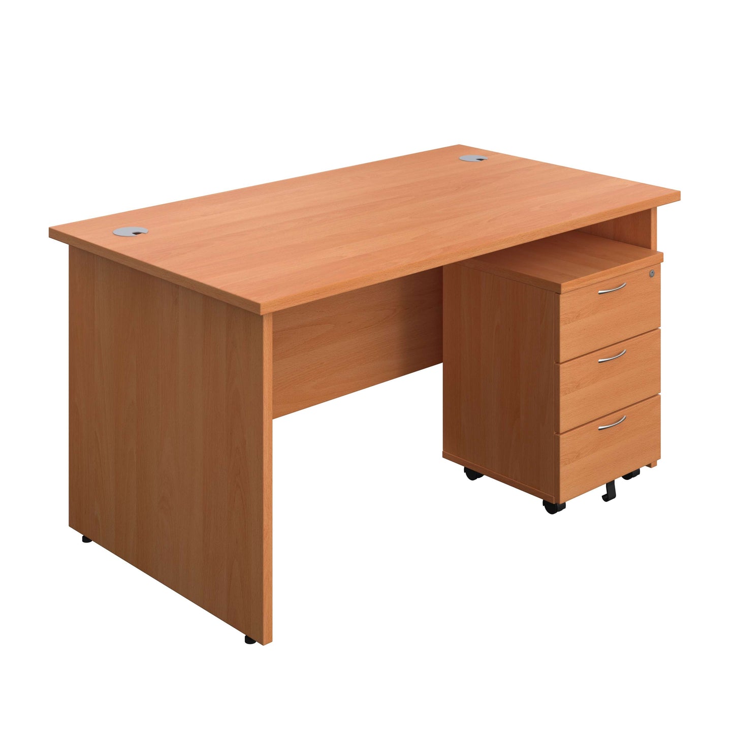 Panel Rectangular Desk + 3 Drawer Mobile Pedestal Bundle (FSC) | 1400X800 | Beech/Beech