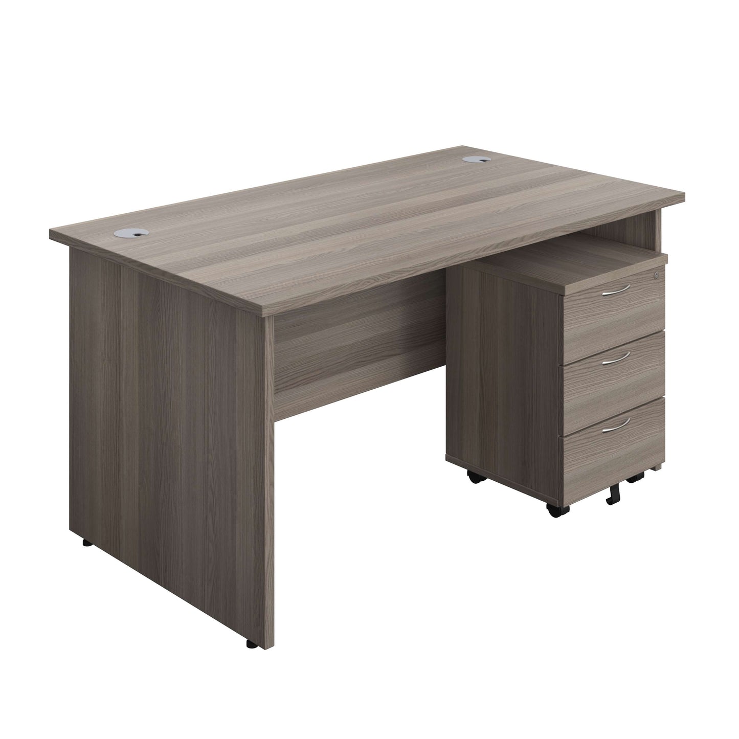 Panel Rectangular Desk + 3 Drawer Mobile Pedestal Bundle (FSC) | 1400X800 | Grey Oak/Grey Oak